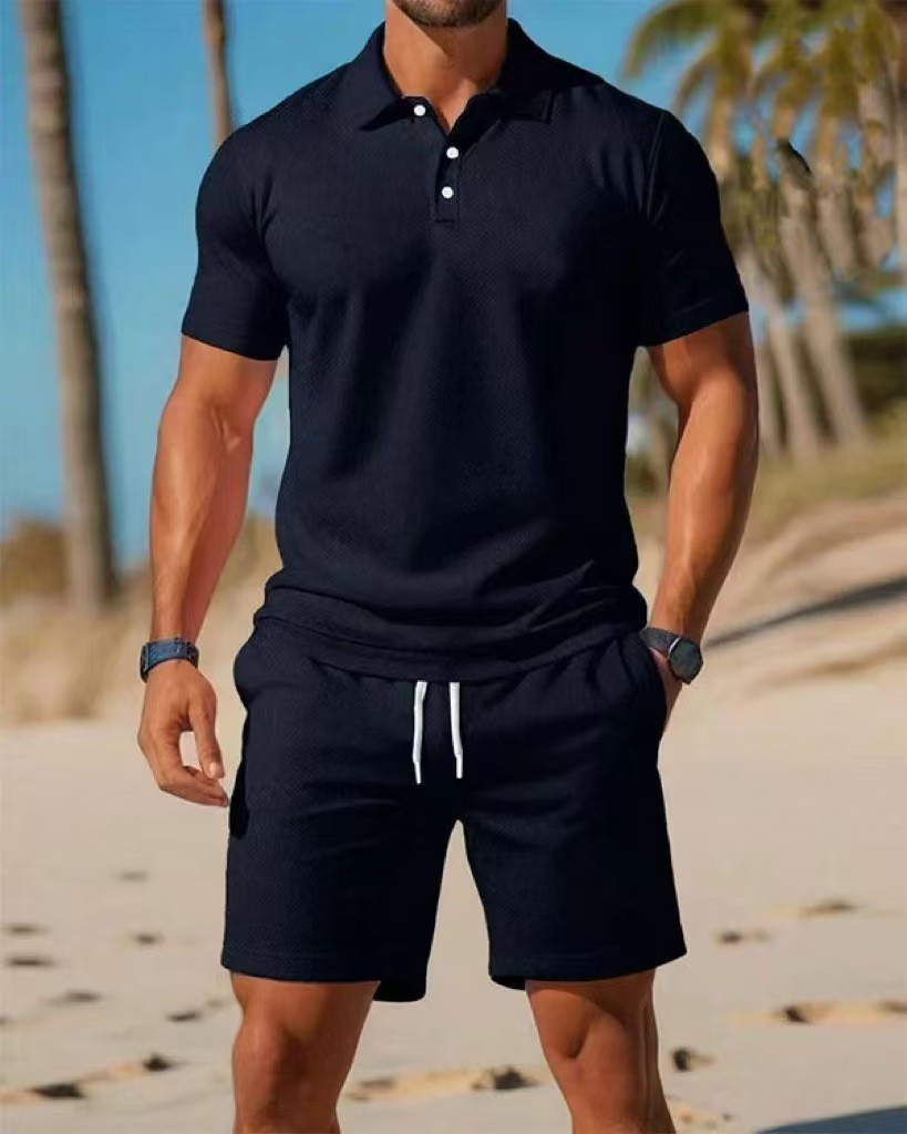 【S~3XL】Męski komplet składający się z koszuli z krótkim rękawem i spodenek, idealny na nieformalne wakacje.