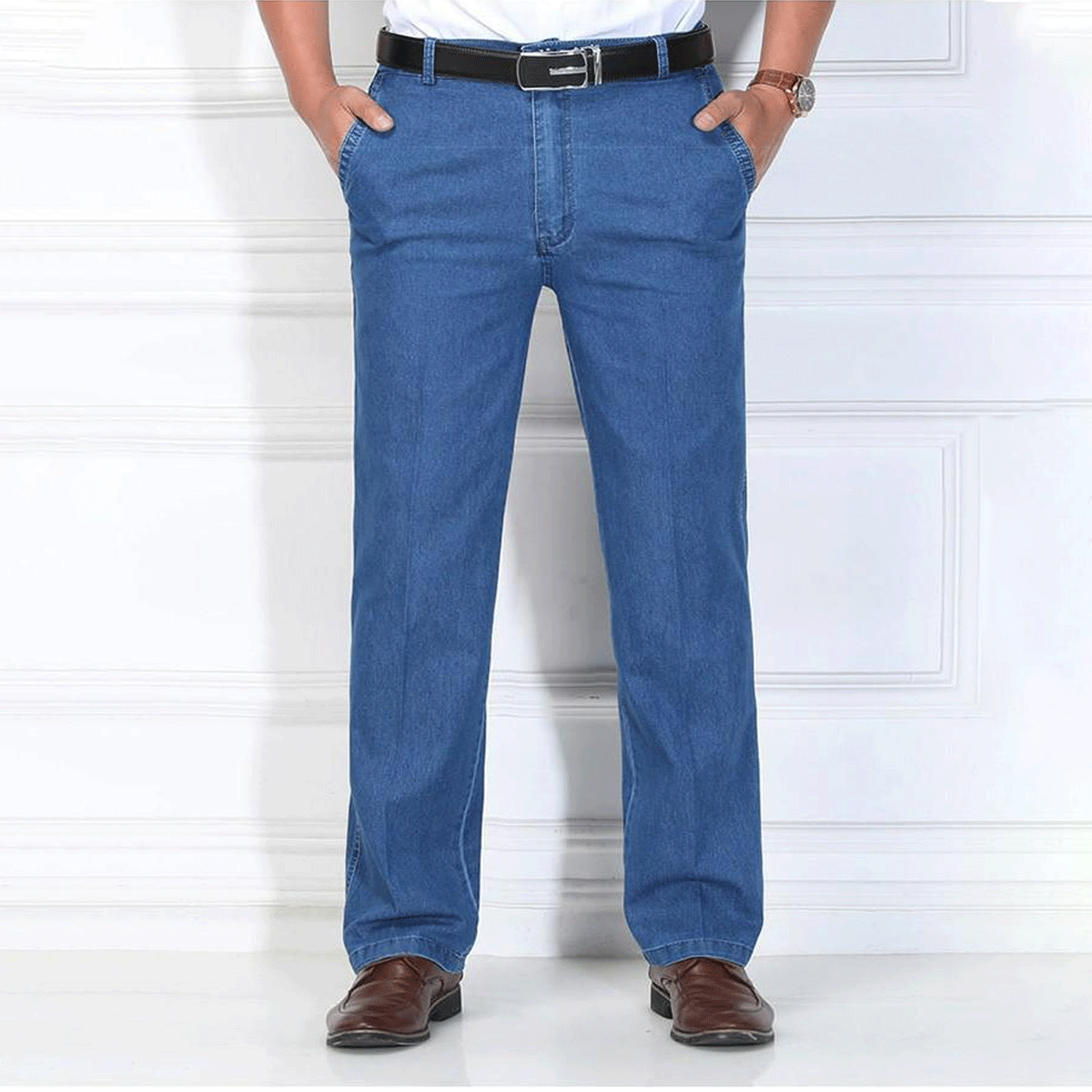 š 2024 Nove moÅ”ke kavbojke z visokim pasom, elastiÄnostjo, dihanjem