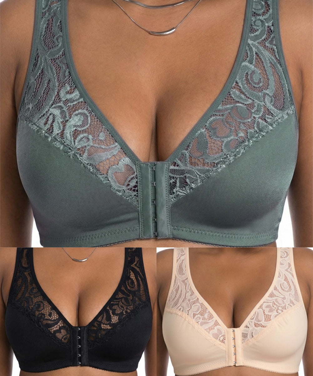 💖Najniższa cena wszech czasów【Zestaw 3-częściowy】【L-4XL】😍🩲Biustonosz push-up w dużym rozmiarze, piękna koronka, push-up i wydrążony design, zapięcie z przodu