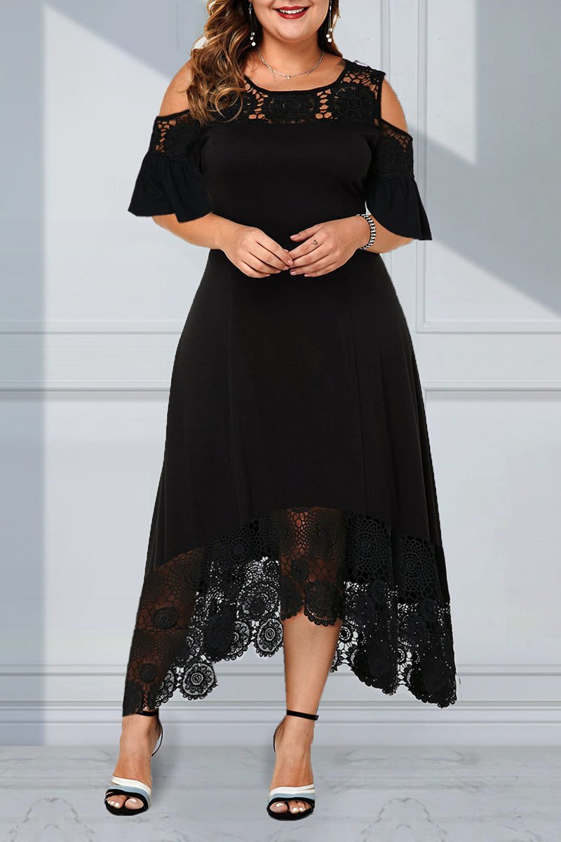 🏆30% ZNIŻKI🔥🔥【XL-5XL】💃nowa koronkowa sukienka z odkrytymi ramionami i falbaną
