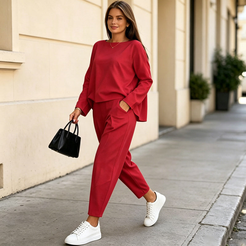 💥Promocja czasowa 50%💖 Zestaw z długim rękawem, bluzka z okrągłym dekoltem i długie spodnie