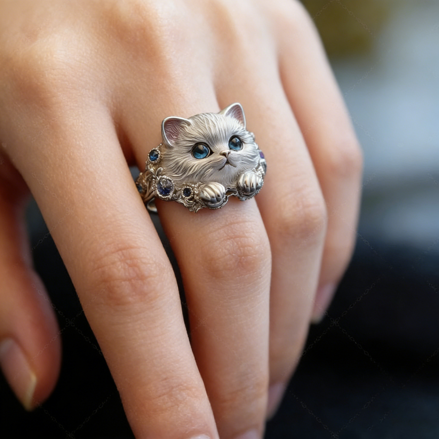 【Kup jeden, a drugi dostaniesz gratis】🎁😍🎁😍Prosty i elegancki pierścionek z kotkiem ze srebra próby 925 z diamentami