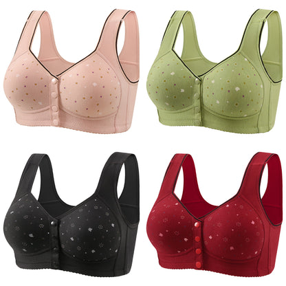 😍【Paket 4 kosov】Ženski brezžični modrček z gumbom spredaj 【40-120kg】❤️Bumbac naravni antibakterijski udoben udoben