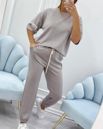 💕【S-5XL】Dámský ležérní set s jednolitým topem a kalhotami