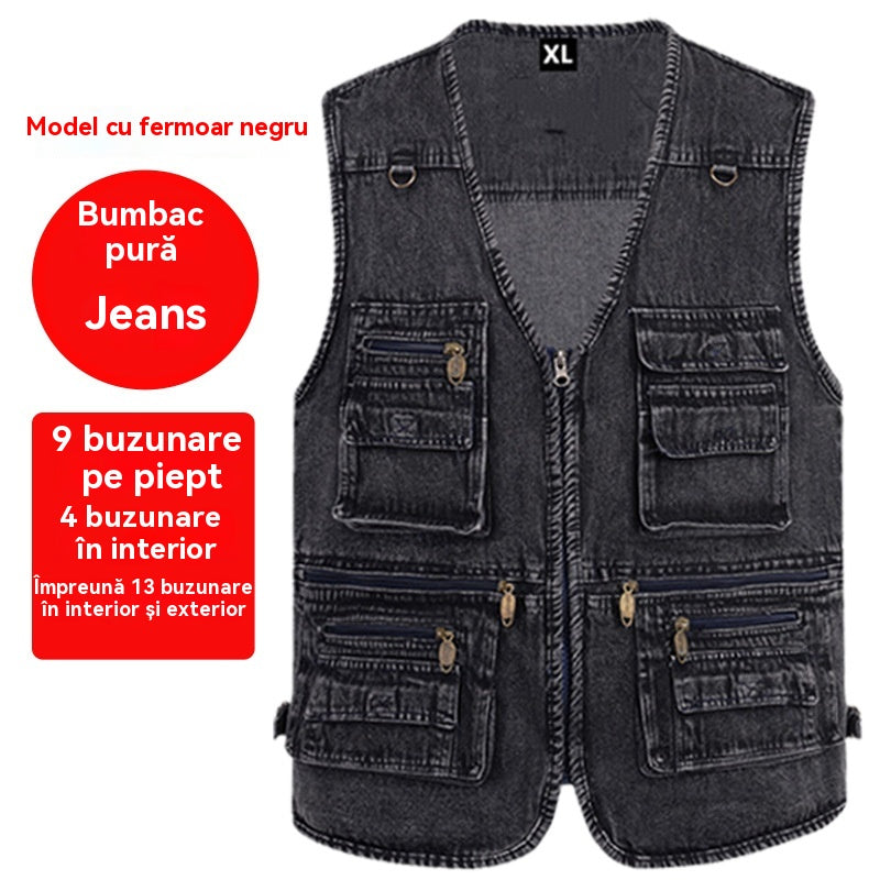 🔥【XL-7XL】2025 Férfi Több Zsebes Farmer Mellény