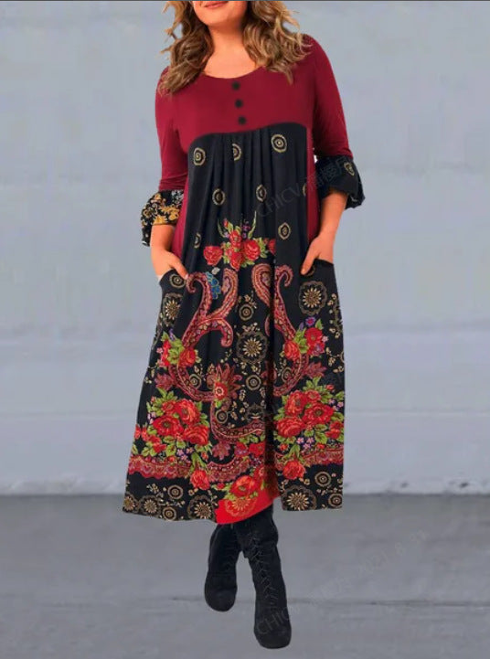 【S-5XL】👗Nowa, jesienna i zimowa sukienka na co dzień z długimi rękawami i nadrukiem w stylu retro