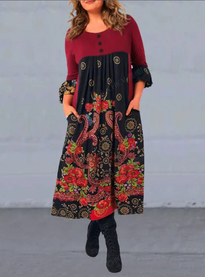 【S-5XL】👗Nowa, jesienna i zimowa sukienka na co dzień z długimi rękawami i nadrukiem w stylu retro