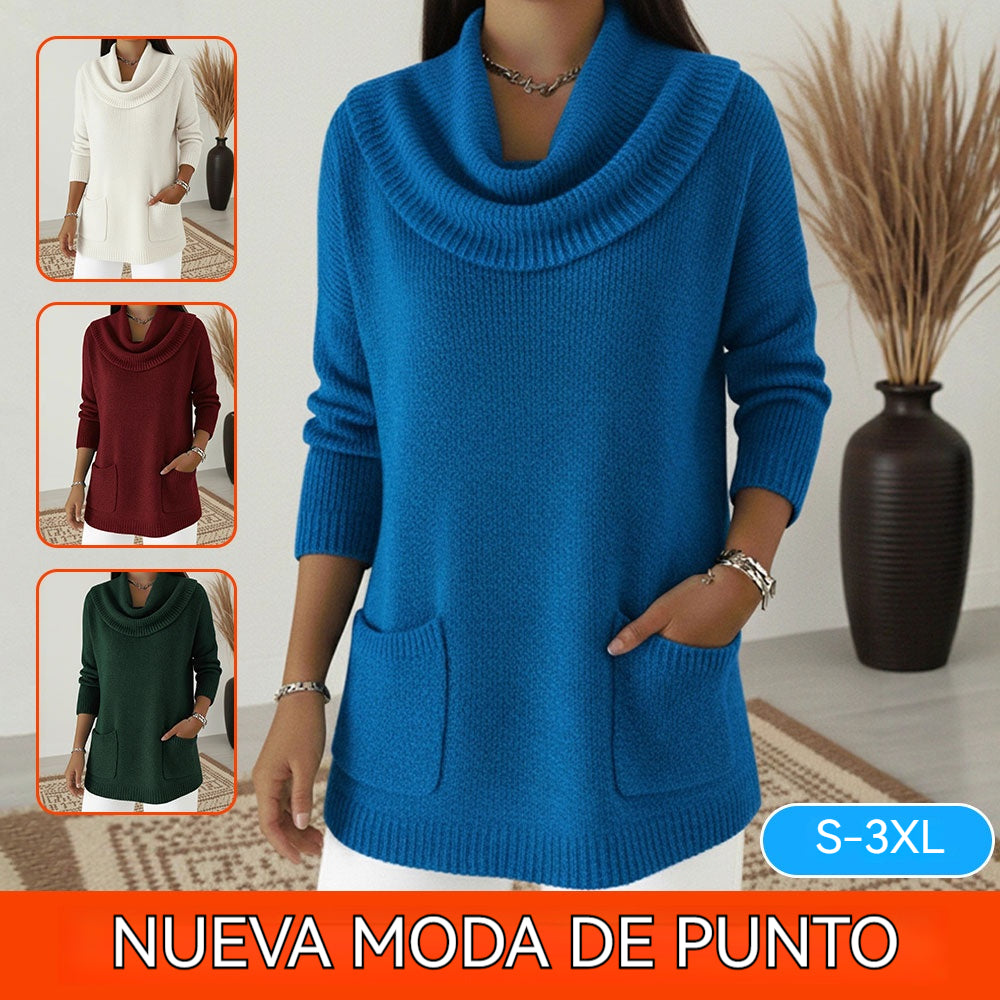 🧶🔥 Nuevo suéter de mujer de un solo color con bolsillo para otoño e invierno - ¡REBAJAS!