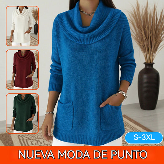 🧶🔥 Nuevo suéter de mujer de un solo color con bolsillo para otoño e invierno - ¡REBAJAS!
