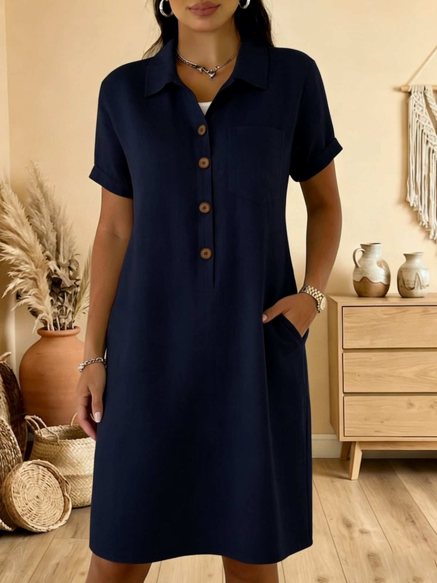 ⏳ Időkorlátos akció! ⏰🍋【S-3XL】Női pamut ruha zsebekkel