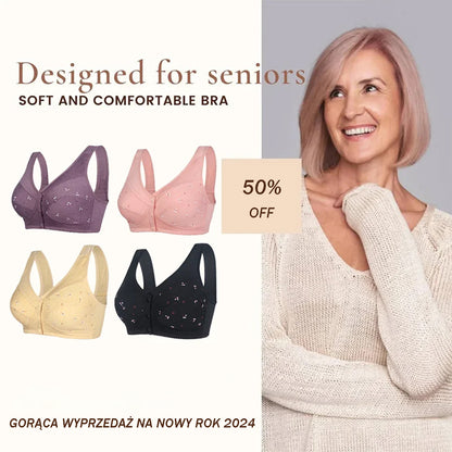 ✨【 40-105kg】 🎉Elegancki bawełniany biustonosz damski w średnim wieku z guzikami