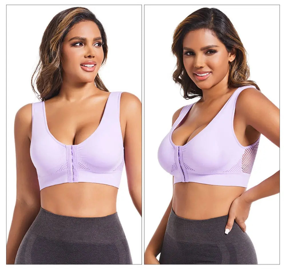 🧘‍♀️👙【Zestaw 3-częściowy】【Rozmiary S–6XL】Biustonosz sportowy zapinany z przodu, bez fiszbin; zapewnia wsparcie i dobre podparcie pleców.