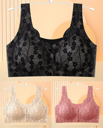 😍[[3 szt] [40-100 kg] Biustonosz koronkowy damski z rozcięciem z przodu bez fiszbin [Ostatni dzień - 49% zniżki]