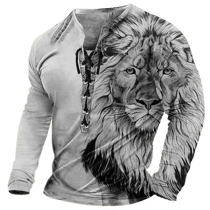 🦁🦁【S-4XL】 Moška 3D natisnjena casual levja majica Dolgi rokavi za udobje