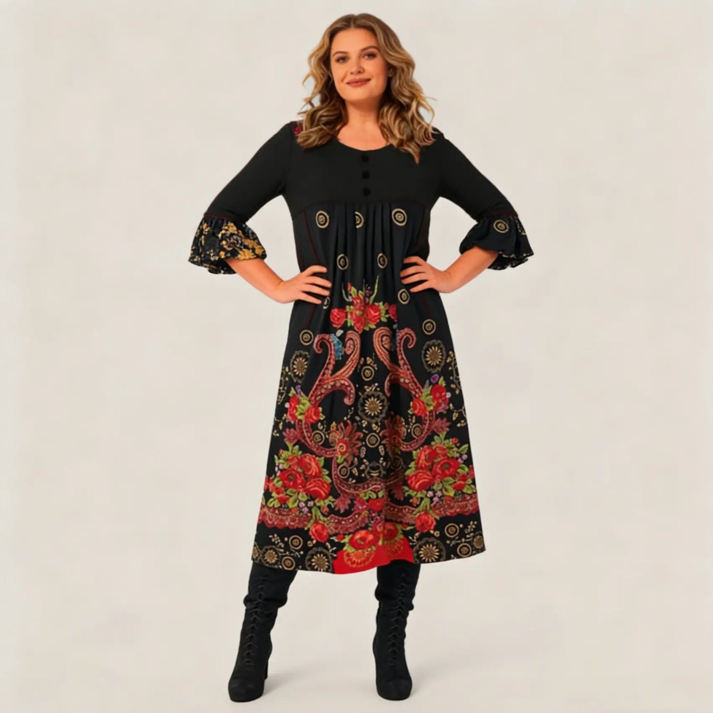 【S-5XL】👗Nowa, jesienna i zimowa sukienka na co dzień z długimi rękawami i nadrukiem w stylu retro