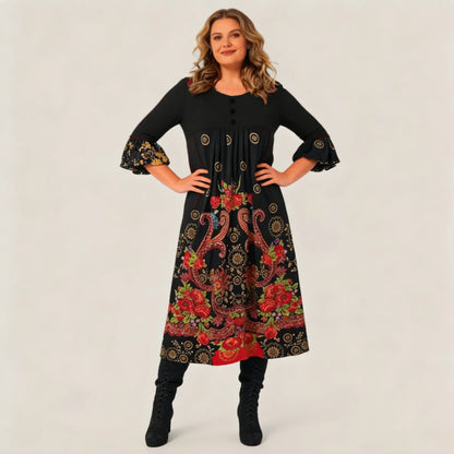 【S-5XL】👗Nowa, jesienna i zimowa sukienka na co dzień z długimi rękawami i nadrukiem w stylu retro