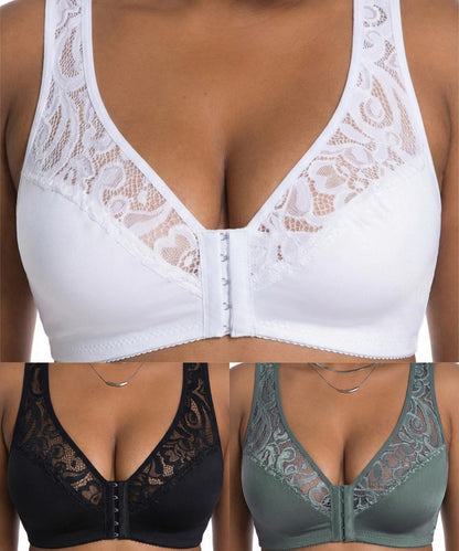 💖Minden idők legalacsonyabb ára【3 db-os szett】【L-4XL】😍🩲Push-up melltartó nagy méretben, gyönyörű csipke, push-up és áttört design, elöl kapcsos-U