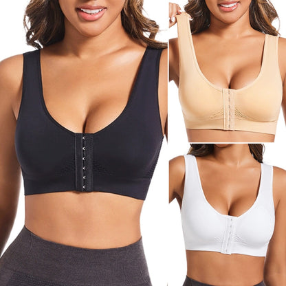 🧘‍♀️👙【Zestaw 3-częściowy】【Rozmiary S–6XL】Biustonosz sportowy zapinany z przodu, bez fiszbin; zapewnia wsparcie i dobre podparcie pleców.