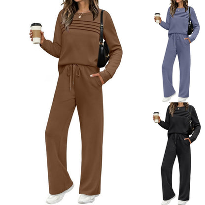 🔥 【40–100 kg】 Ženski športno-ležerni komplet: pulover z okroglim izrezom + hlače