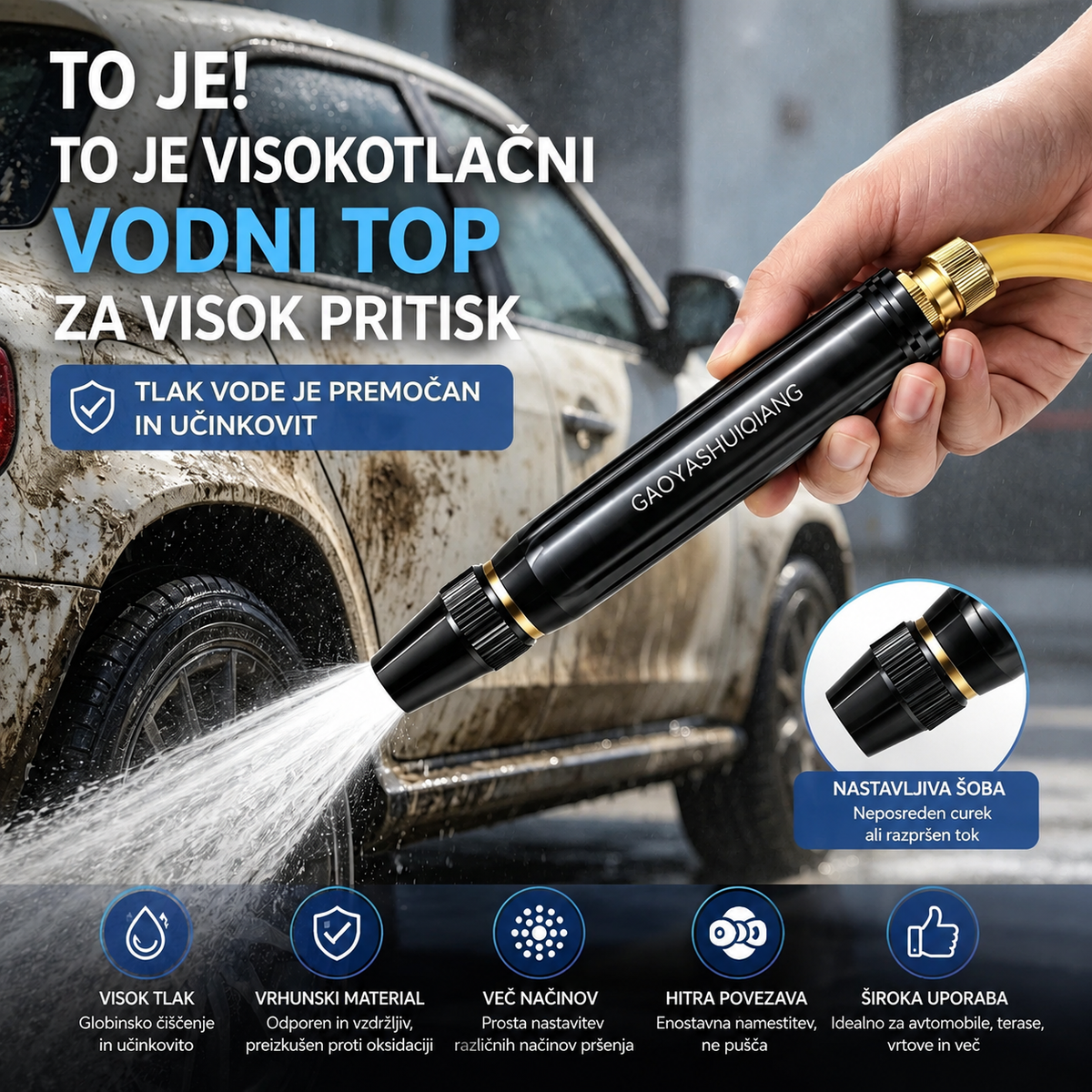 Zadnji dan s 55 % popustom - 🔥【Vodna pištola * 1 + objemka za vodno cev * 2】Visokotlačna brizgalna pištola za domačo uporabo