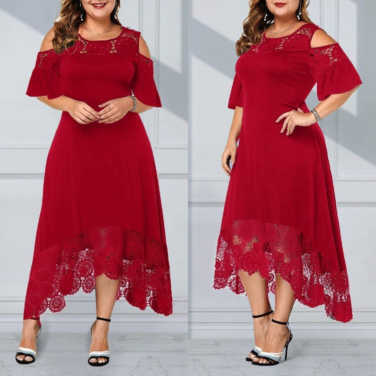 🏆30% ZNIŻKI🔥🔥【XL-5XL】💃nowa koronkowa sukienka z odkrytymi ramionami i falbaną