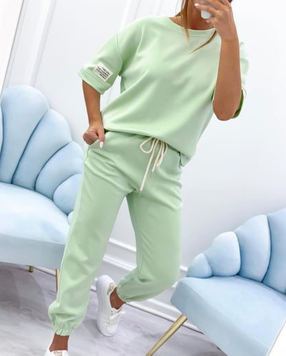 💕【S-5XL】Dámský ležérní set s jednolitým topem a kalhotami