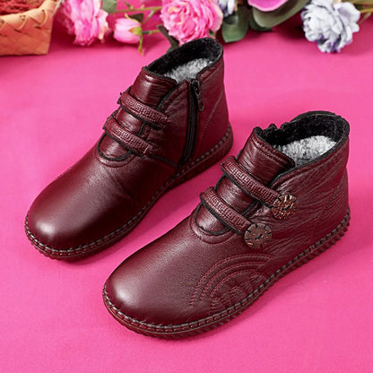 💥【Časovno omejena ponudba】【Velikosti 35-40】Odebeljeni topli ženski čevlji iz pravega usnja, bombaža, nedrseči, ročno izdelani jesenski in zimski čevlji