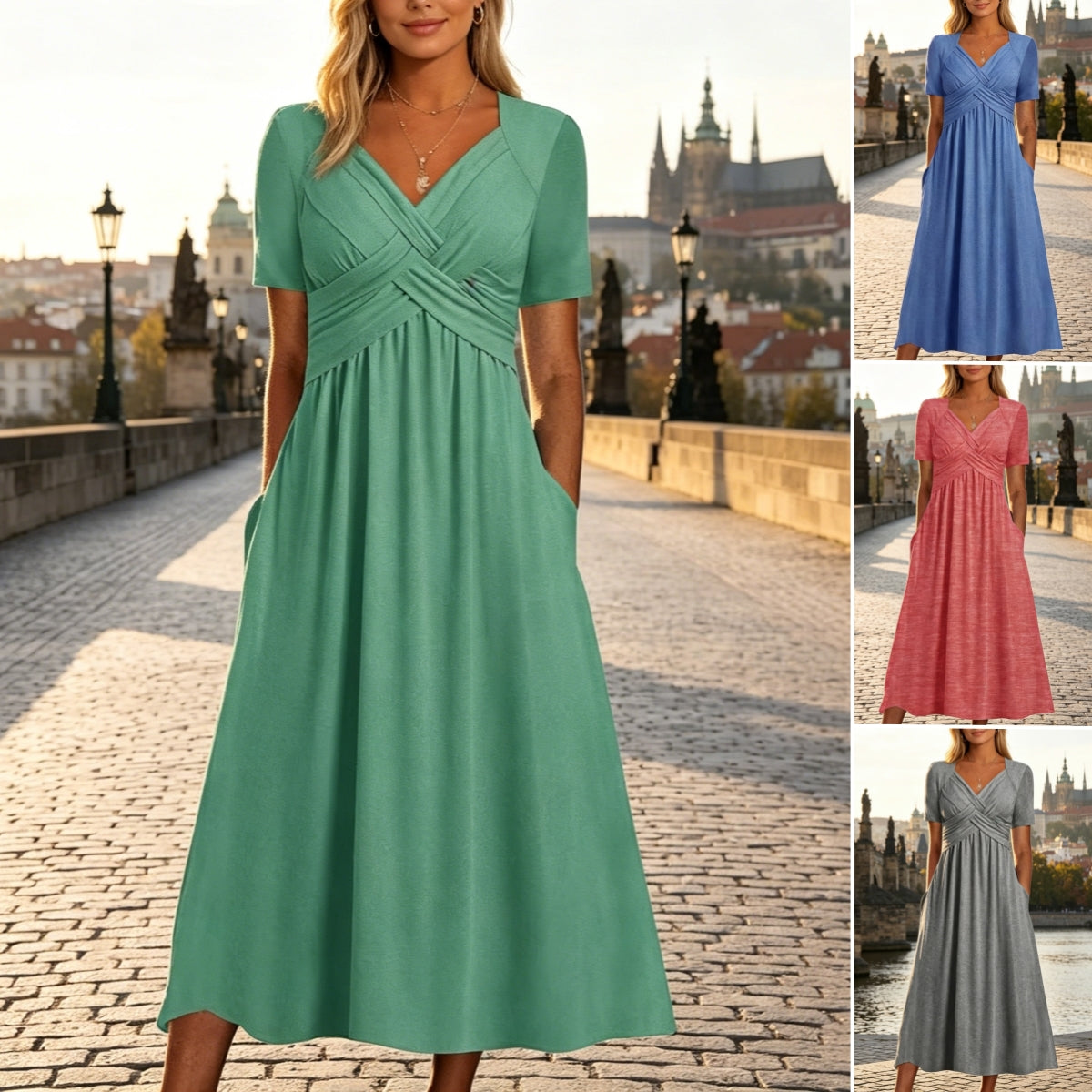 ✨ Poslední den - sleva 50 % 【S-3XL】Jednobarevné ležérní módní midi šaty，Platba na dobírku