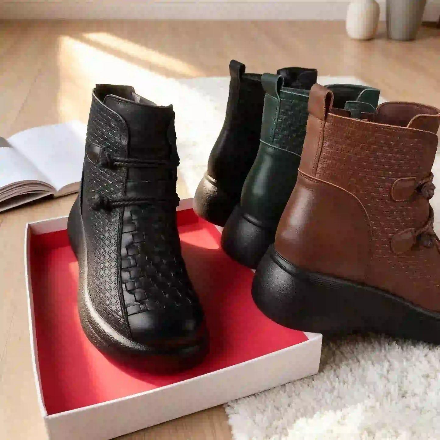 💥💥【35-40】 2026 Zimowe modne skórzane buty termiczne damskie z bocznym zamkiem