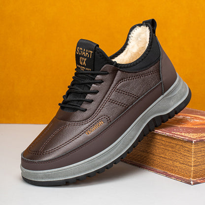 ⛄🔥【39-45】Nuevos zapatos deportivos casuales de invierno para hombre, zapatos de franela impermeables de cuero genuino con suela blanda