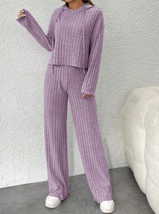 📢📢50% popust!!! 😍Ženski pleteni top s kapuco in široke hlače iz dveh delov