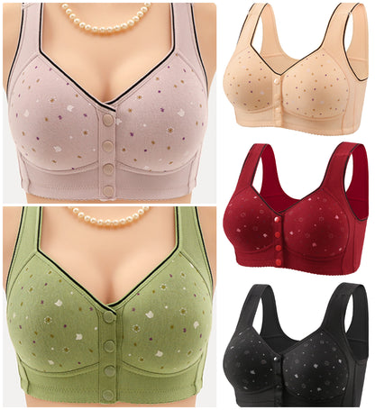 😍【Paket 4 kosov】Ženski brezžični modrček z gumbom spredaj 【40-120kg】❤️Bumbac naravni antibakterijski udoben udoben