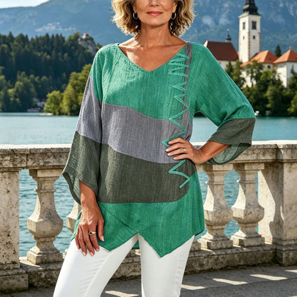 ⏳ Zadnji dan – 50% popust 😍【S~5XL】Ženski eleganten casual top: V-izrez, dolgi rokavi, umetniški vzorec