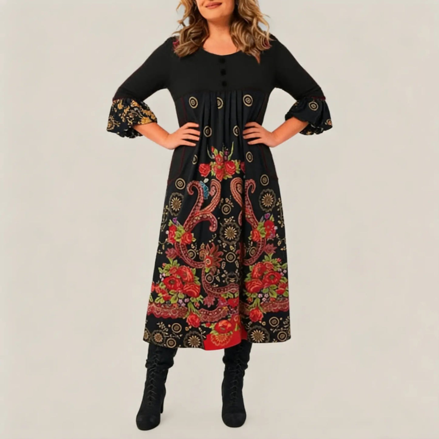 【S-5XL】👗Nowa, jesienna i zimowa sukienka na co dzień z długimi rękawami i nadrukiem w stylu retro