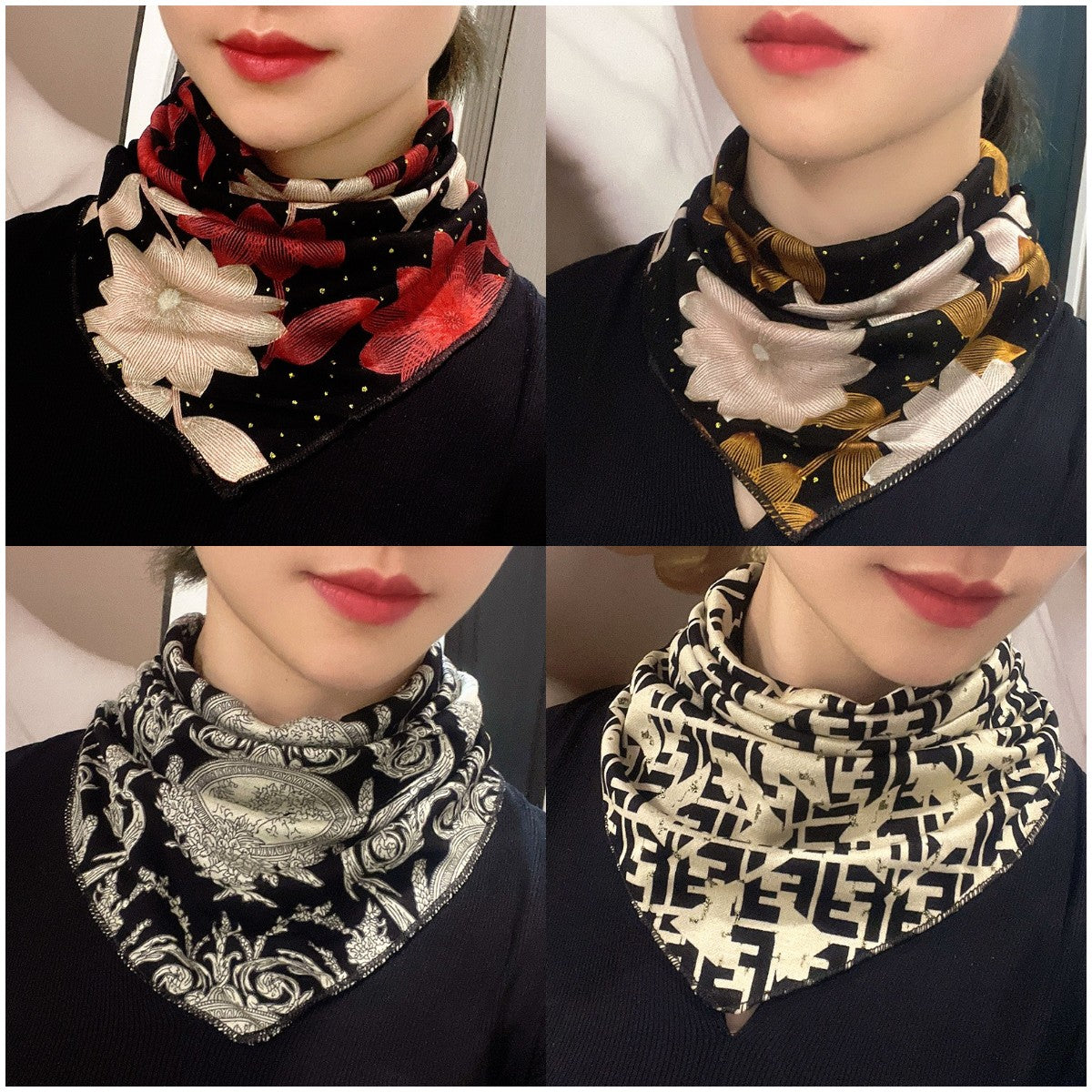🔥Zimowa nowość🔥💟【Zestaw 4 elementów】Ciepły, stylowy i wszechstronny szalik trójkątny