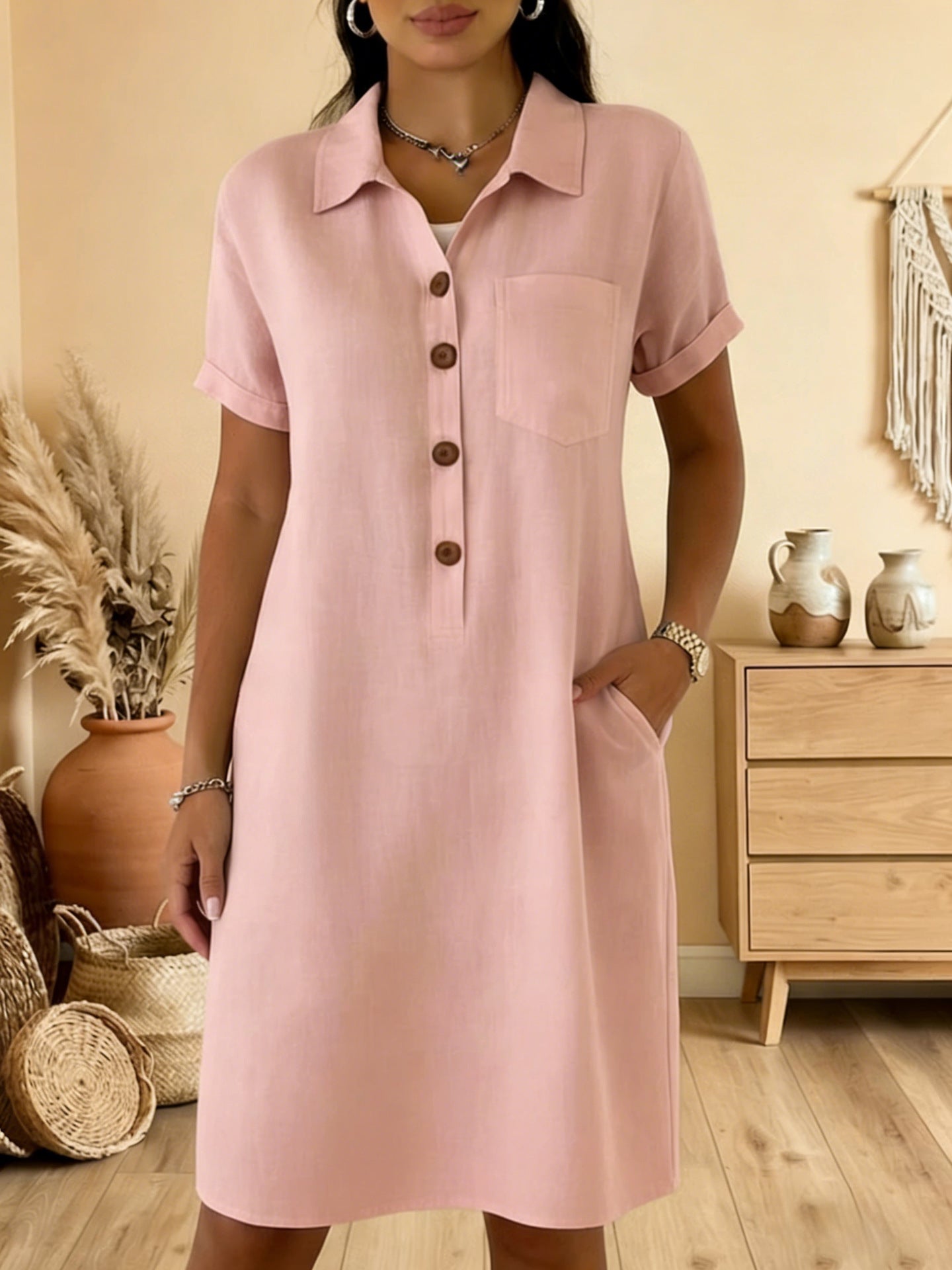 ⏳ Időkorlátos akció! ⏰🍋【S-3XL】Női pamut ruha zsebekkel