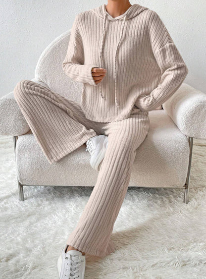 📢📢50% popust!!! 😍Ženski pleteni top s kapuco in široke hlače iz dveh delov