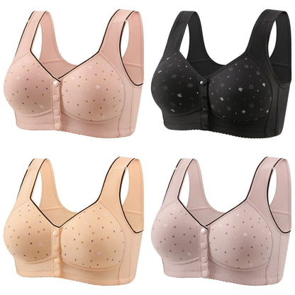 😍【Paket 4 kosov】Ženski brezžični modrček z gumbom spredaj 【40-120kg】❤️Bumbac naravni antibakterijski udoben udoben