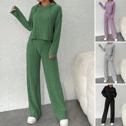 📢📢50% popust!!! 😍Ženski pleteni top s kapuco in široke hlače iz dveh delov