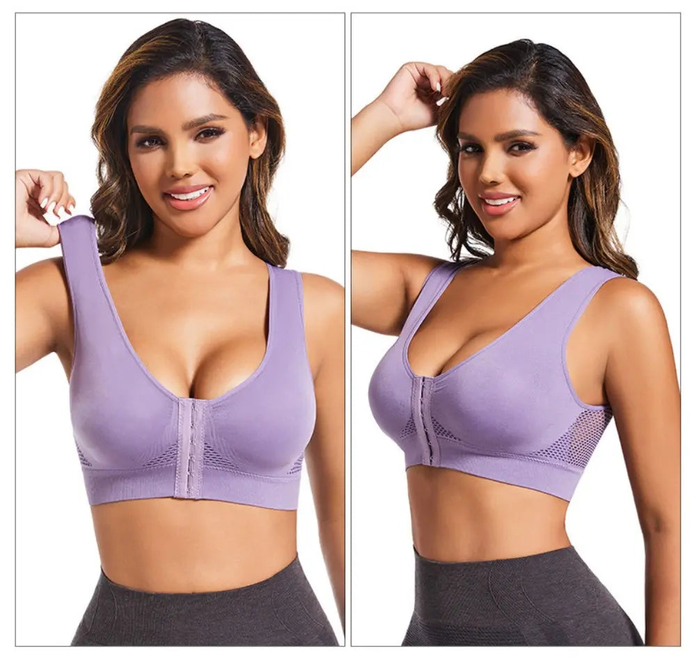 🧘‍♀️👙【Zestaw 3-częściowy】【Rozmiary S–6XL】Biustonosz sportowy zapinany z przodu, bez fiszbin; zapewnia wsparcie i dobre podparcie pleców.