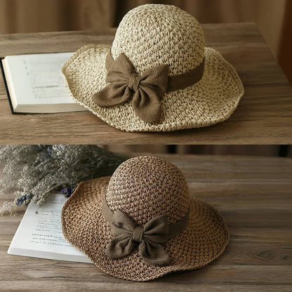 🎀🎀 Obniżka o 50% 👒 | Słomkowy kapelusz z retro kokardą – składany i przewiewny na lato