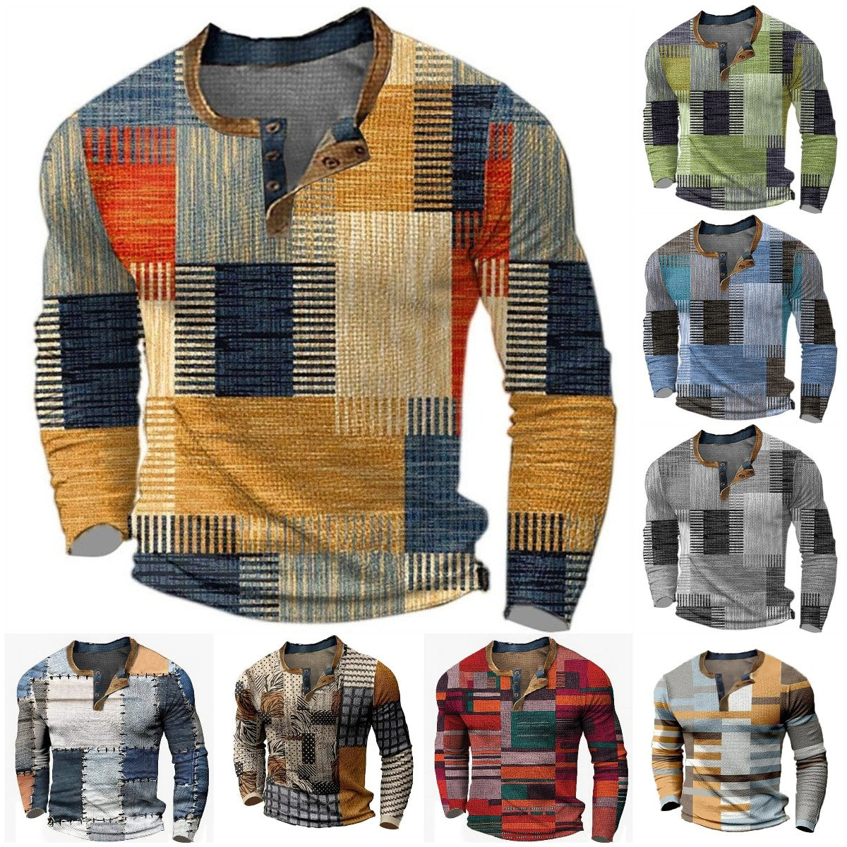 🔥🔥Új kollekciós férfi mintás ing, hosszú ujjú, laza Henley stílus, több színben elérhető