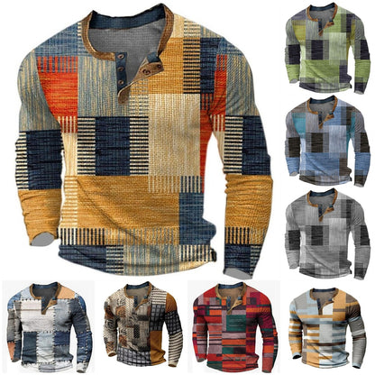 🔥🔥Új kollekciós férfi mintás ing, hosszú ujjú, laza Henley stílus, több színben elérhető