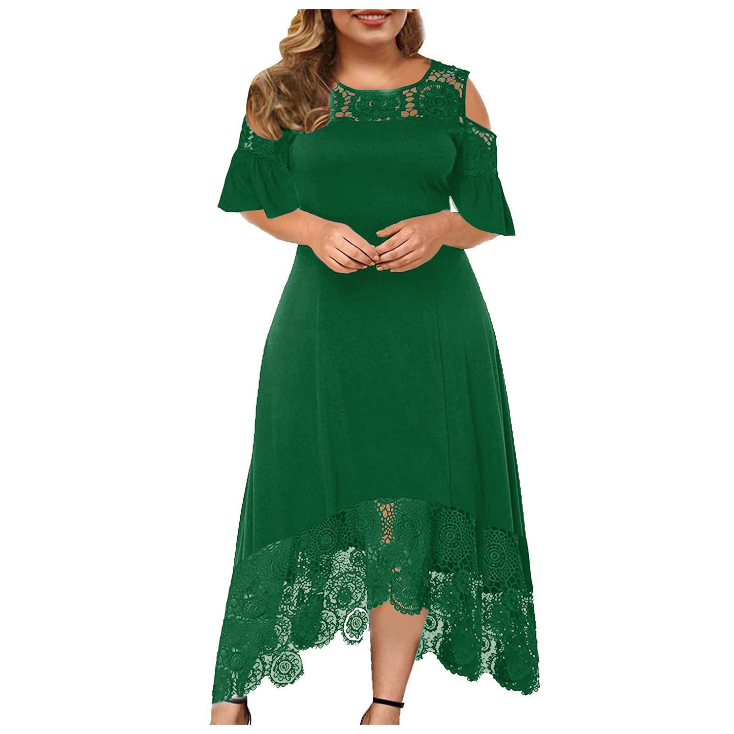 🏆30% ZNIŻKI🔥🔥【XL-5XL】💃nowa koronkowa sukienka z odkrytymi ramionami i falbaną