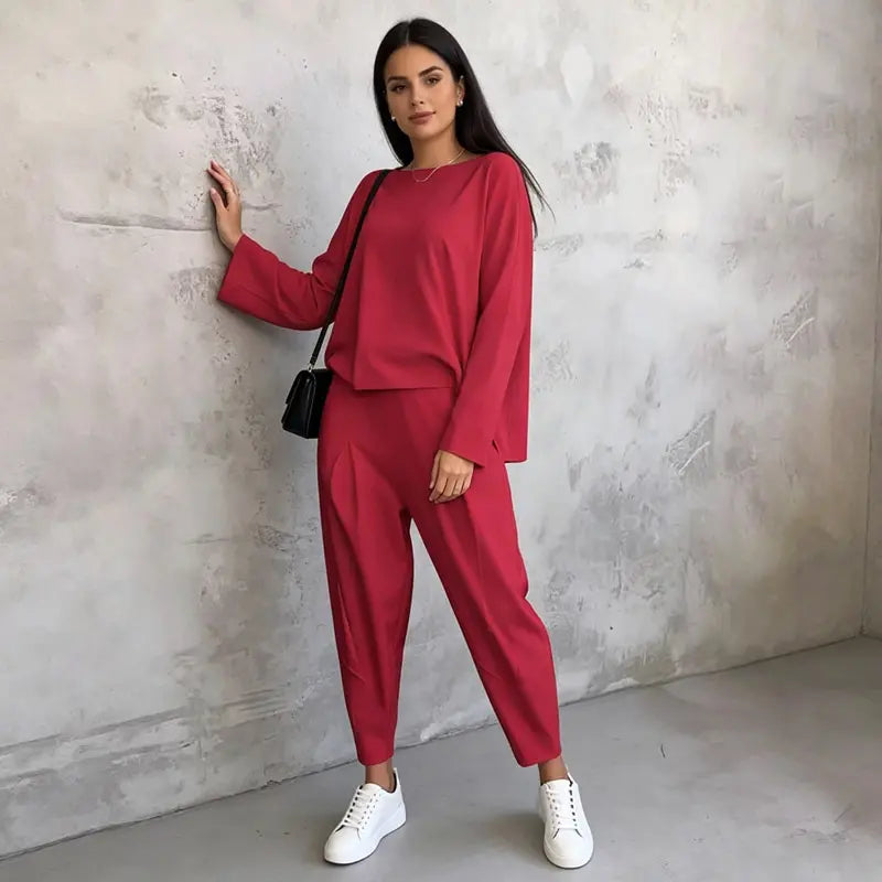 💥Promocja czasowa 50%💖 Zestaw z długim rękawem, bluzka z okrągłym dekoltem i długie spodnie