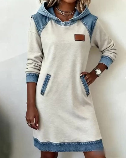 Zimska nova patchwork jeans obleka s kapuco ❄️ – ohlapna, udobna in enostavna za kombiniranje