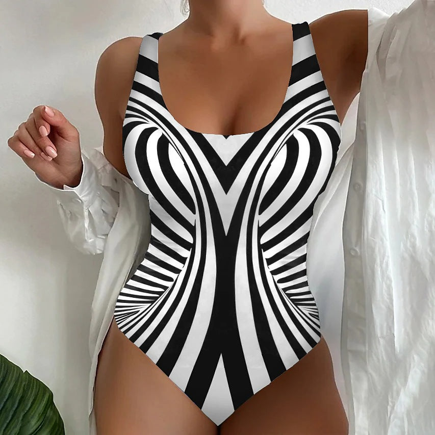 【😍S~6XL】Seksowny, jednoczęściowy kostium kąpielowy w paski