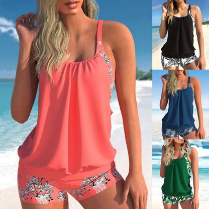 🌴🌈【50% letniej zniżki 🔥】【S-5XL】🌊👙 Damski dwuczęściowy kostium kąpielowy plus size z nadrukiem, szybkoschnący, z bokserkami