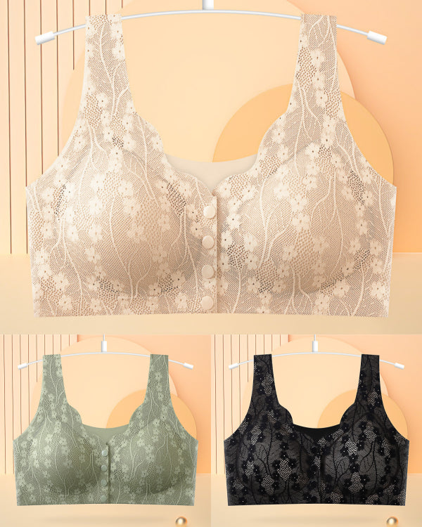 😍[[3 szt] [40-100 kg] Biustonosz koronkowy damski z rozcięciem z przodu bez fiszbin [Ostatni dzień - 49% zniżki]