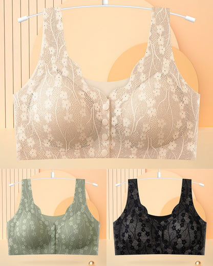 😍[[3 szt] [40-100 kg] Biustonosz koronkowy damski z rozcięciem z przodu bez fiszbin [Ostatni dzień - 49% zniżki]